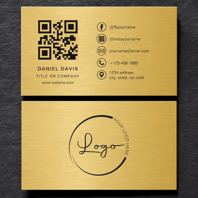 Gold Metallic Professional Company Logo QR Code  Visitenkarte (Von Creator hochgeladen)