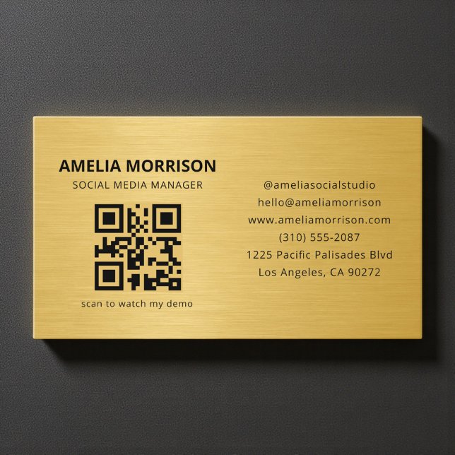 Gold Metallic QR Code Minimalist Professional Visitenkarte (Von Creator hochgeladen)