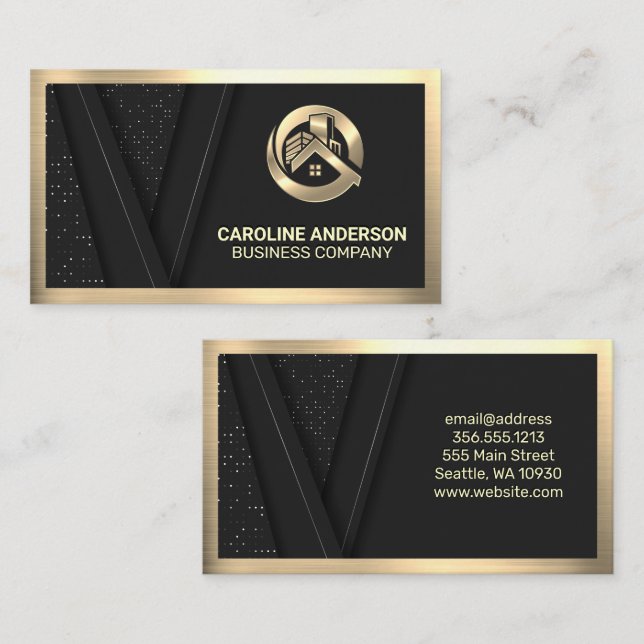 Gold Metallic Real Anwesen Logo | Black Lux Patter Visitenkarte (Vorne/Hinten)