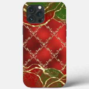 Gold Metallic Red Green Alcohol Ink Holiday Damask Case-Mate iPhone Hülle
