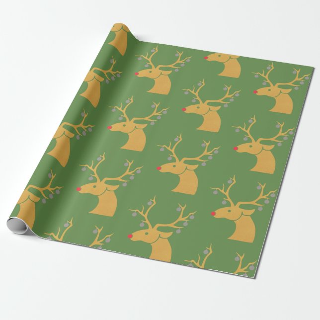 Gold Metallic Reindeer Rudolph Holiday Weihnachten Geschenkpapier (Ungerollt)