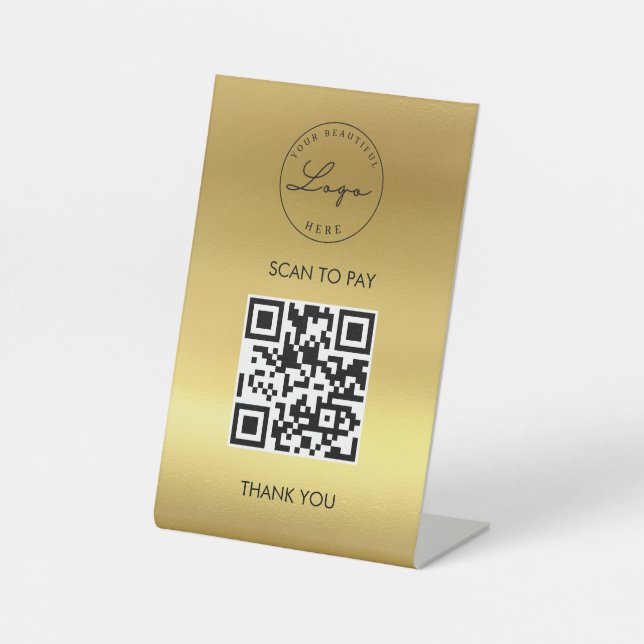 Gold Metallic Scan Me QR-Logo Sockelschild (Vorderseite)