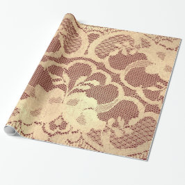Gold Metallic Sepia Luxury Floral Lace Burgund Lux Geschenkpapier