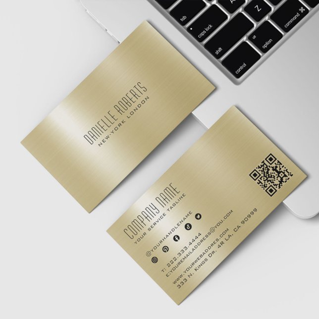 Gold Metallic Stainless Steel Texture QR Code Visitenkarte (Von Creator hochgeladen)