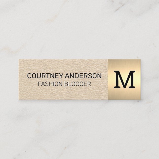 Gold Metallic Trim | Luxusleder | Monogramm Mini Visitenkarte (Vorderseite)