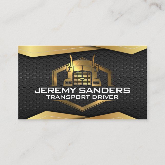 Gold Metallic Truck Logo | Geometrisch, schwarz Visitenkarte (Vorderseite)
