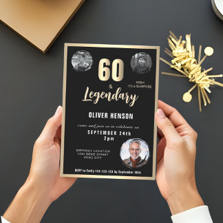 Gold Metallic Überraschung 3 Foto 60. Geburtstag Einladung