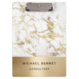Gold Metallic White Marble Consultant Business Klemmbrett