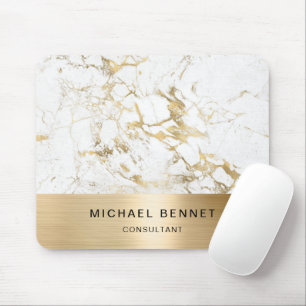 Gold Metallic White Marble Consultant Business Mousepad