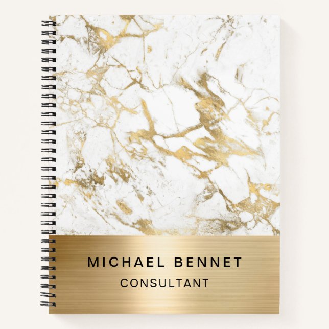 Gold Metallic White Marble Consultant Business Notizbuch (Vorderseite)