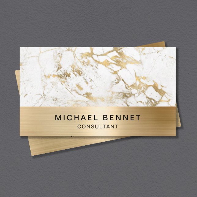 Gold Metallic White Marble Consultant Business Visitenkarte (Von Creator hochgeladen)