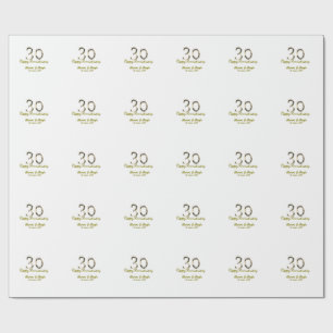 Gold Metallisch 30. Glücklicher Jahrestag Name hin Geschenkpapier