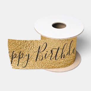 Gold Metallisch Happy Birthday Schrift Modern Sati Satinband
