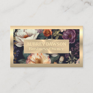 Gold Metallisch Vintage Elegantes Blumenmuster Visitenkarte
