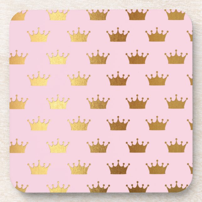Gold Metallische Foil Crowns Pink Royal Modern Getränkeuntersetzer (Vorderseite)