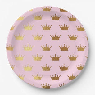 Gold Metallische Foil Crowns Pink Royal Modern Pappteller