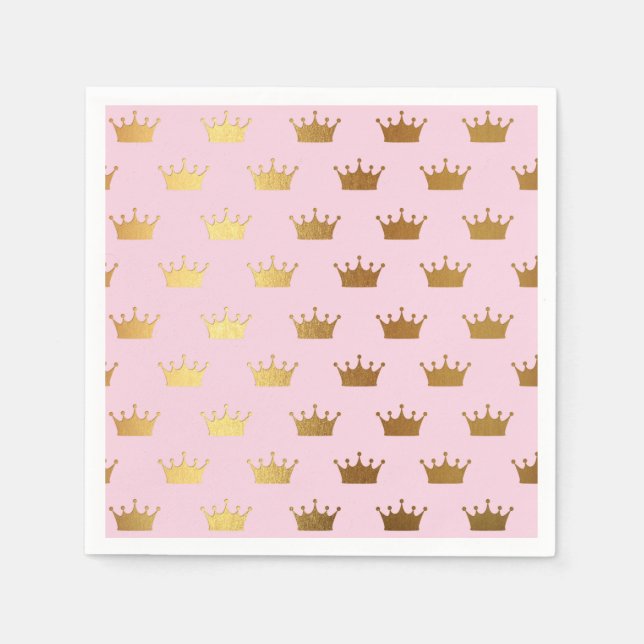 Gold Metallische Foil Crowns Pink Royal Modern Serviette (Vorderseite)