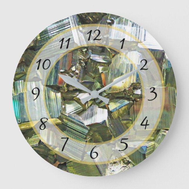 Gold Metallische Imitate Stone Gem Clock Große Wanduhr (Vorderseite)