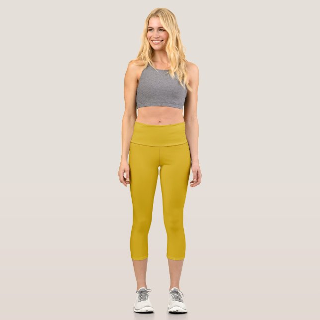 Gold Metallische schlichte Vollfarbe Capri Leggings (Vorderseite)