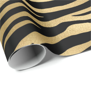 Gold Metallische Schwarze Tiger Tierhaut Eleganter Geschenkpapier