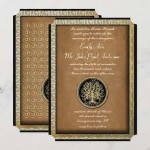 Gold Metallische Swirl Tree Gold Border Wedding Einladung