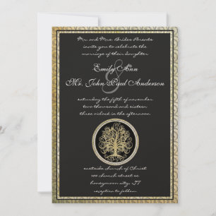 Gold Metallische Swirl Tree Gold Border Wedding Einladung