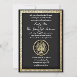 Gold Metallische Swirl Tree Gold Border Wedding Einladung