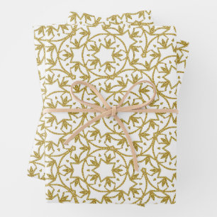 Gold Metallische Weihnachtsstars Muster gelb Geschenkpapier Set