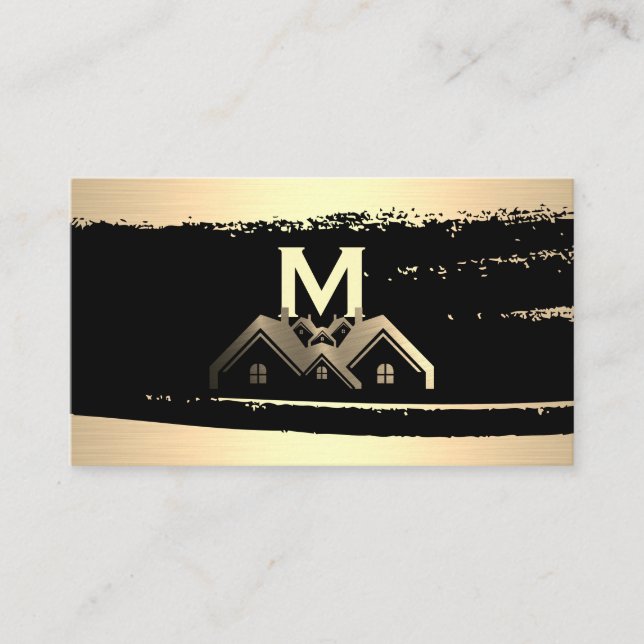 Gold-Metallische Zuhause-Logo | Monogramm Visitenkarte (Vorderseite)