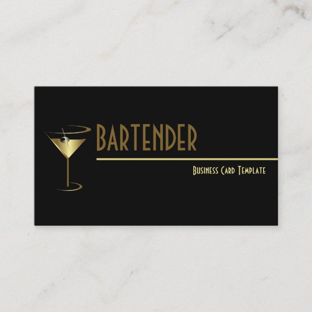 Gold Metallischer Cocktail Logo-Barkeeper Visitenkarte (Vorderseite)