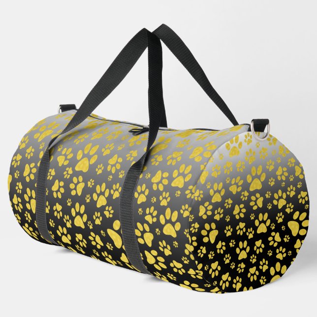 Gold-Metallmuster-Pfoten auf Gradientenhintergrund Duffle Bag (Linke Ecke)