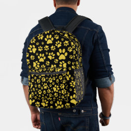 Gold-Metallmuster-Pfoten auf schwarzem Hintergrund Bedruckter Rucksack