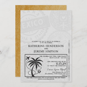 Gold Mexico Passport Hochzeit Einladung