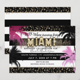 Gold Miami Glitzer Glam Palm Trees Geburtstagspart Einladung
