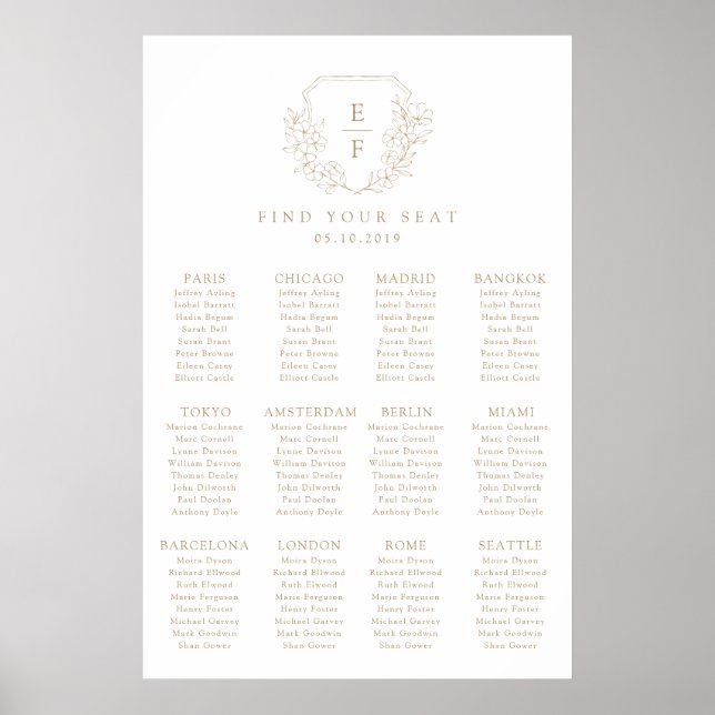 Gold Minimal Cherry Blossom Wappen Sitzplakat Poster (Vorne)