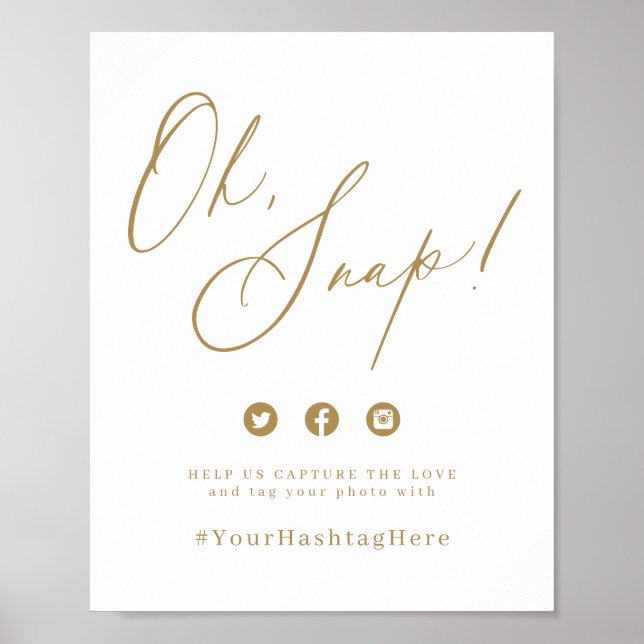 Gold minimale moderne Skripte Hochzeit oh Snap-Zei Poster (Vorne)