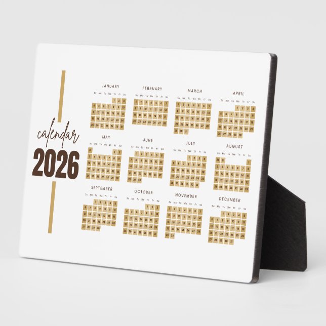 Gold Minimalist 2026 Kalender Fotoplatte (Seite)