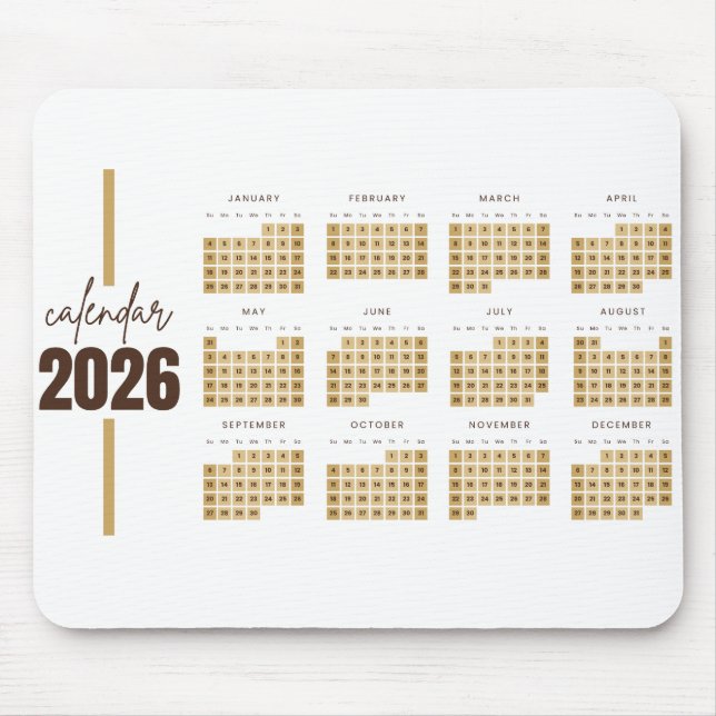 Gold Minimalist 2026 Kalender Mousepad (Vorne)