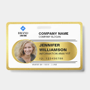 Gold Minimalist Business QR Mitarbeiter Foto ID Ausweis