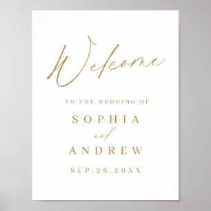 Gold minimalist modern script wedding welcome sign poster