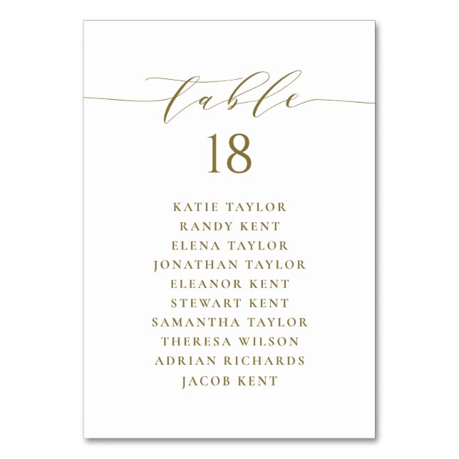 Gold Minimalist Script Wedding Plan Tischnummer (Vorderseite)