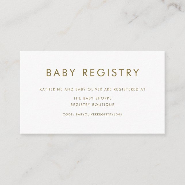 Gold Minimalist Typografie Baby Showregister Begleitkarte (Vorderseite)