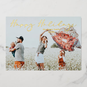 Gold Minimalistisch Happy Holidays Script Calligra Folien Feiertagskarte