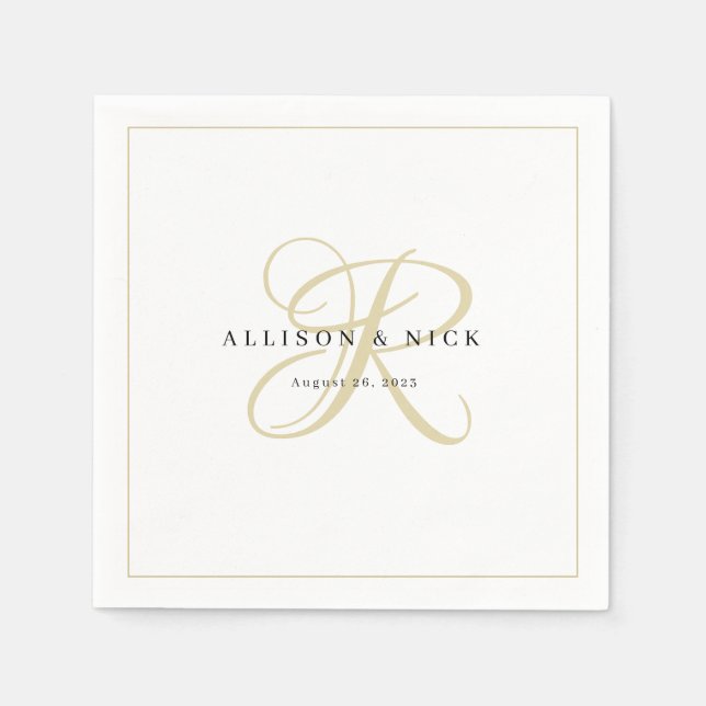 Gold Minimalistisch Monogram Wedding Napkins Serviette (Vorderseite)