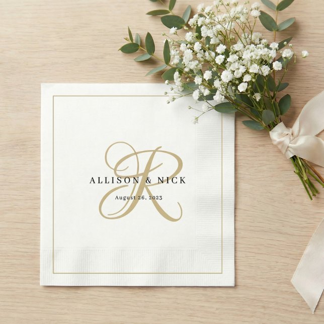 Gold Minimalistisch Monogram Wedding Napkins Serviette (Von Creator hochgeladen)