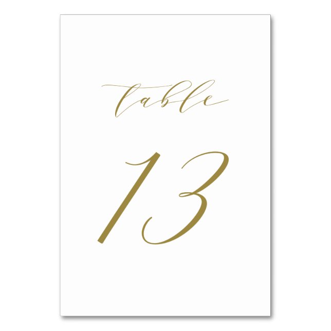 Gold Minimalistisch Script Wedding Tischnummer 13 (Vorderseite)