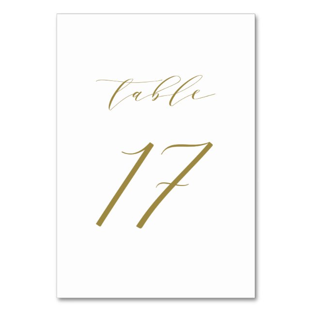 Gold Minimalistisch Script Wedding Tischnummer 17 (Vorderseite)