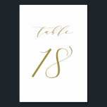 Gold Minimalistisch Script Wedding Tischnummer 18<br><div class="desc">Tabelle 18. Elegante Tischnummern mit goldminimalistischer Schrift. Diese weiße und goldfarbene Tischnummer ist ideal für Hochzeiten,  Abschluss,  Babyduschen,  Brautpartys und andere Veranstaltungen. Weitere Nummern und Farben sind verfügbar.</div>