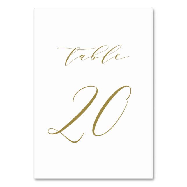 Gold Minimalistisch Script Wedding Tischnummer 20 (Vorderseite)
