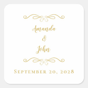 Gold Minimalistisch Wedding Elegante Gefallen Viel Quadratischer Aufkleber